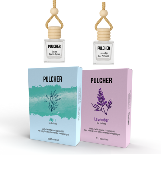 Pulcher Aqua & Lavender Car Perfume Combo Pack of 2 – Car Luxury Perfume with Premium Fragrance for Dashboard & Hanging