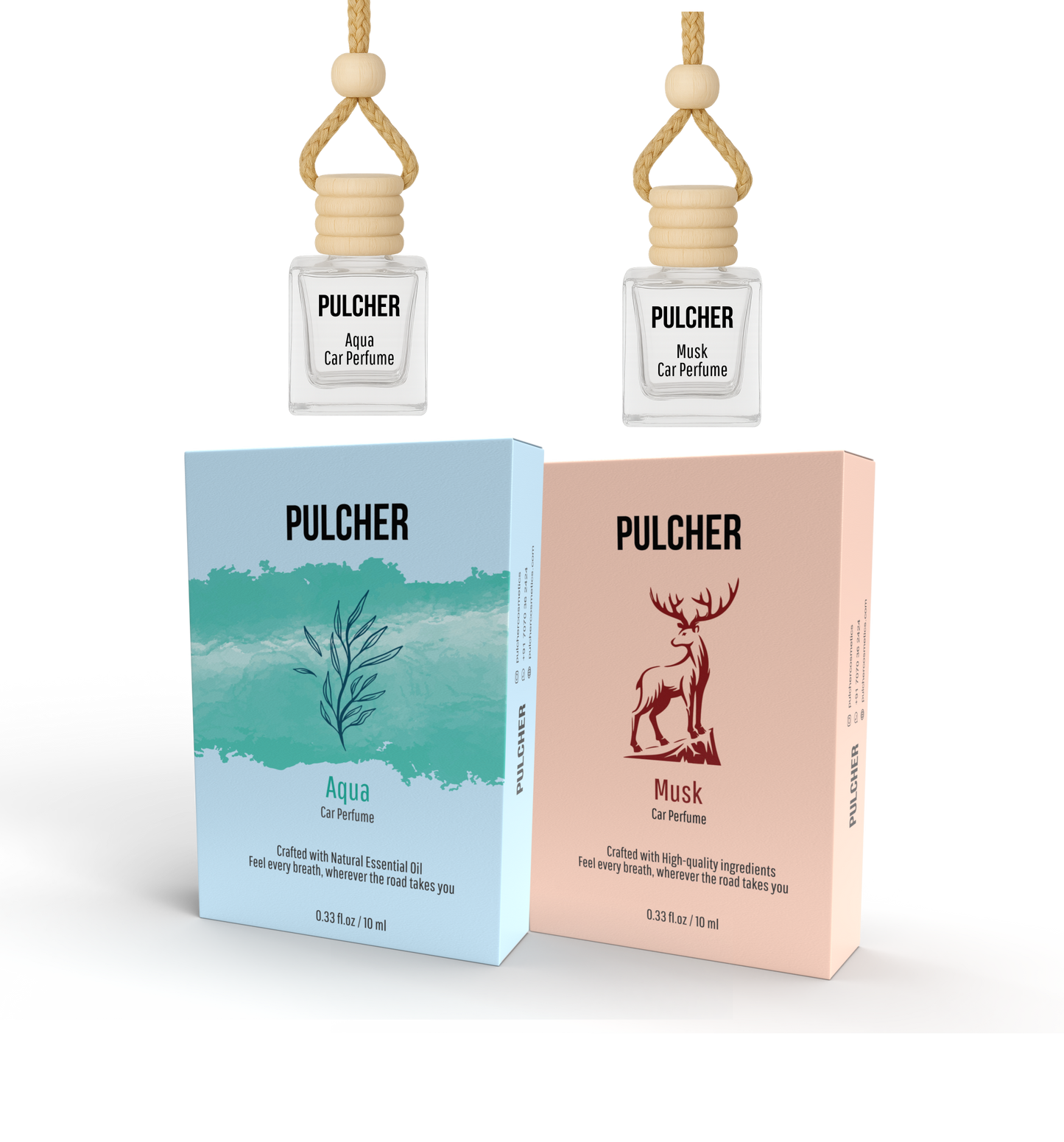 Pulcher Aqua & Musk Car Luxury Perfume Combo Pack of 2 – Premium Car Perfume Hanging Set