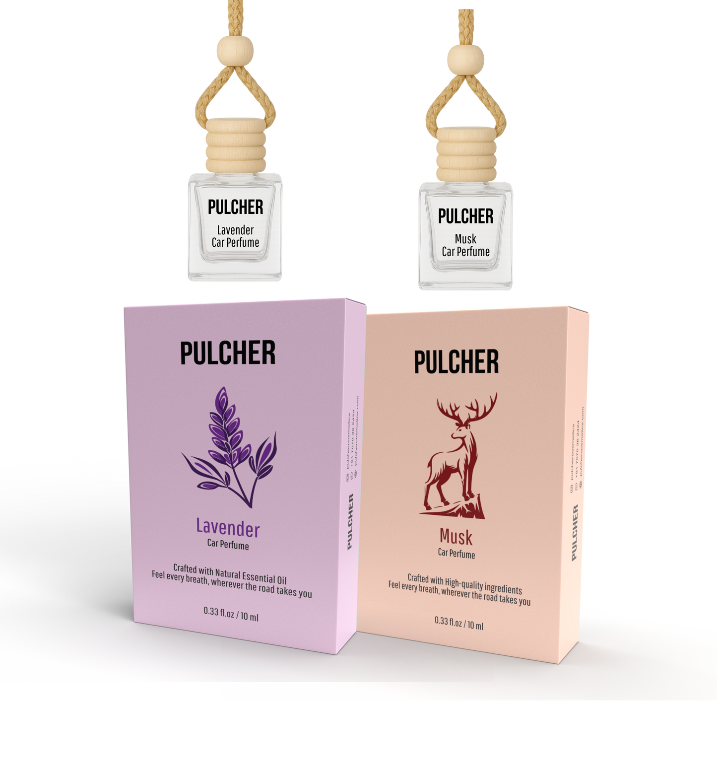 Pulcher Lavender & Musk Car Perfume 10ml x 2 – Car Luxury Perfume Combo with Natural Aromatherapy (Pack of 2)